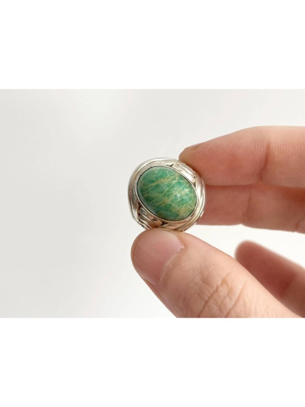 Amazonite Green Gemstone Solitaire Sterling Silver 925 Vintage Ring - sz 6.75 - Picture 10 of 16